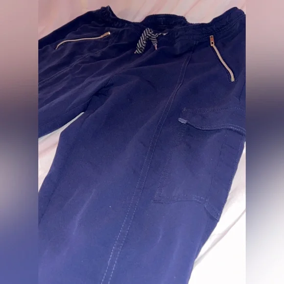 Jaanuu Men's Drawstring Jogger Navy Blue Pants Scrubs Zipper Clasp Pockets - Picture 2 of 9